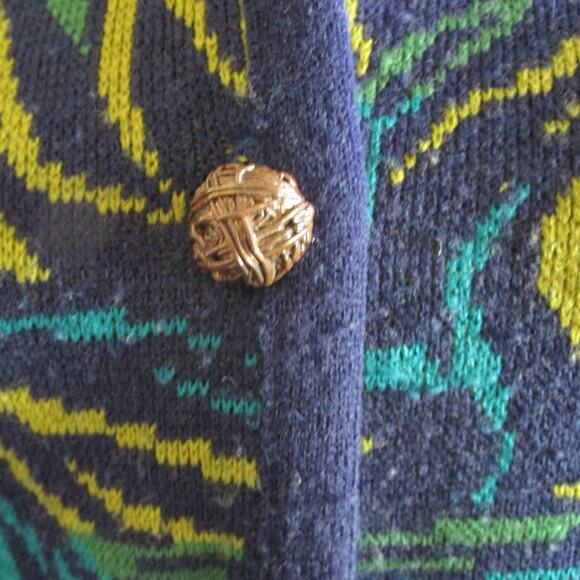 Vintage Mixage 80s Abstract Knit Cardigan Sweater Gold Buttons Chunky Artsy M - Picture 14 of 17
